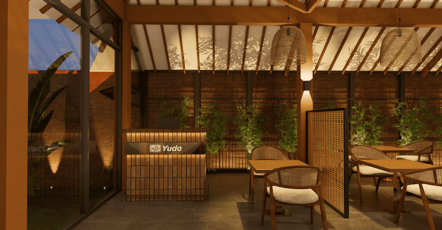 youdo Rattan decoration on the top of the dining area in the store youdo Rattan decoration on the top of the dining area in the store